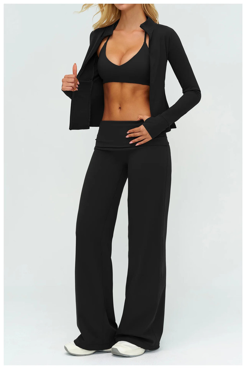 Halter Bra, Zip Jacket & Wide Leg Yoga Set