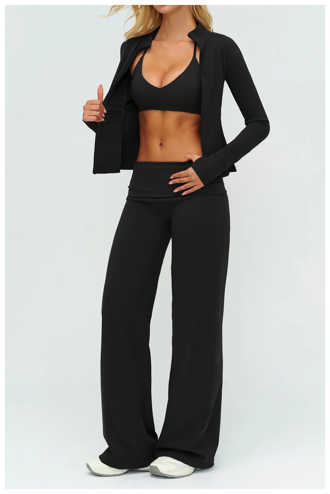 Halter Bra, Zip Jacket & Wide Leg Yoga Set