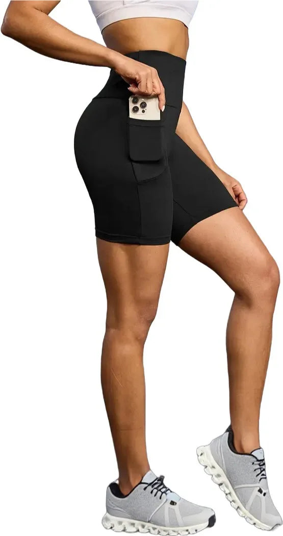 High-Waist Yoga Shorts with Pockets
