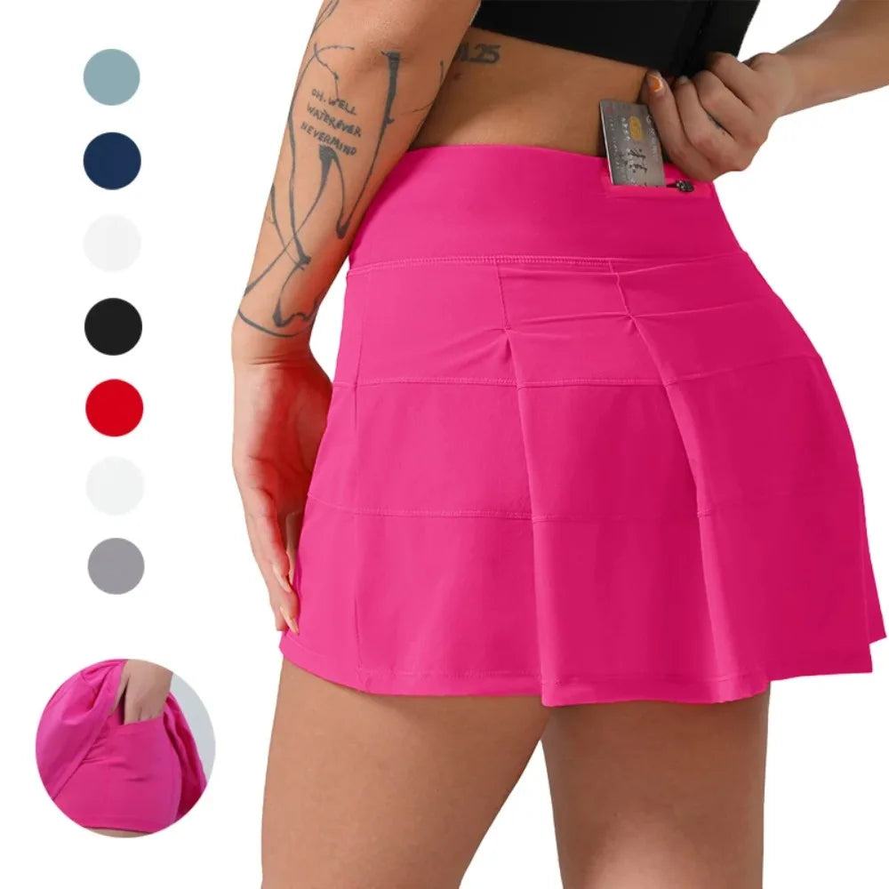 High-Waist Tennis Skort with Zipper Pocket