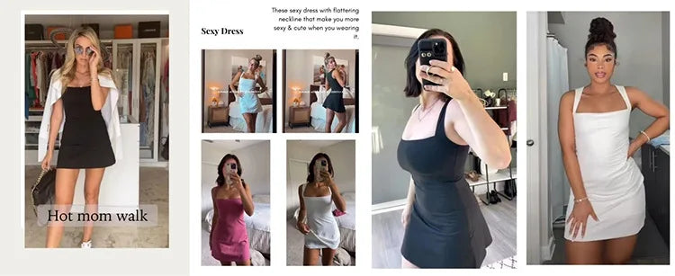 Women's Sleeveless Square-Neck Mini Tennis Dress