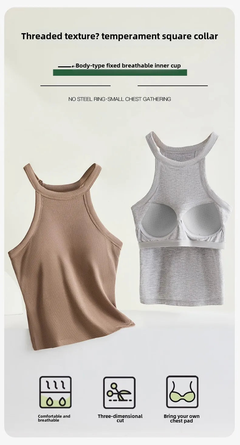 Halter Neck Camisole Top with Built-In Bra
