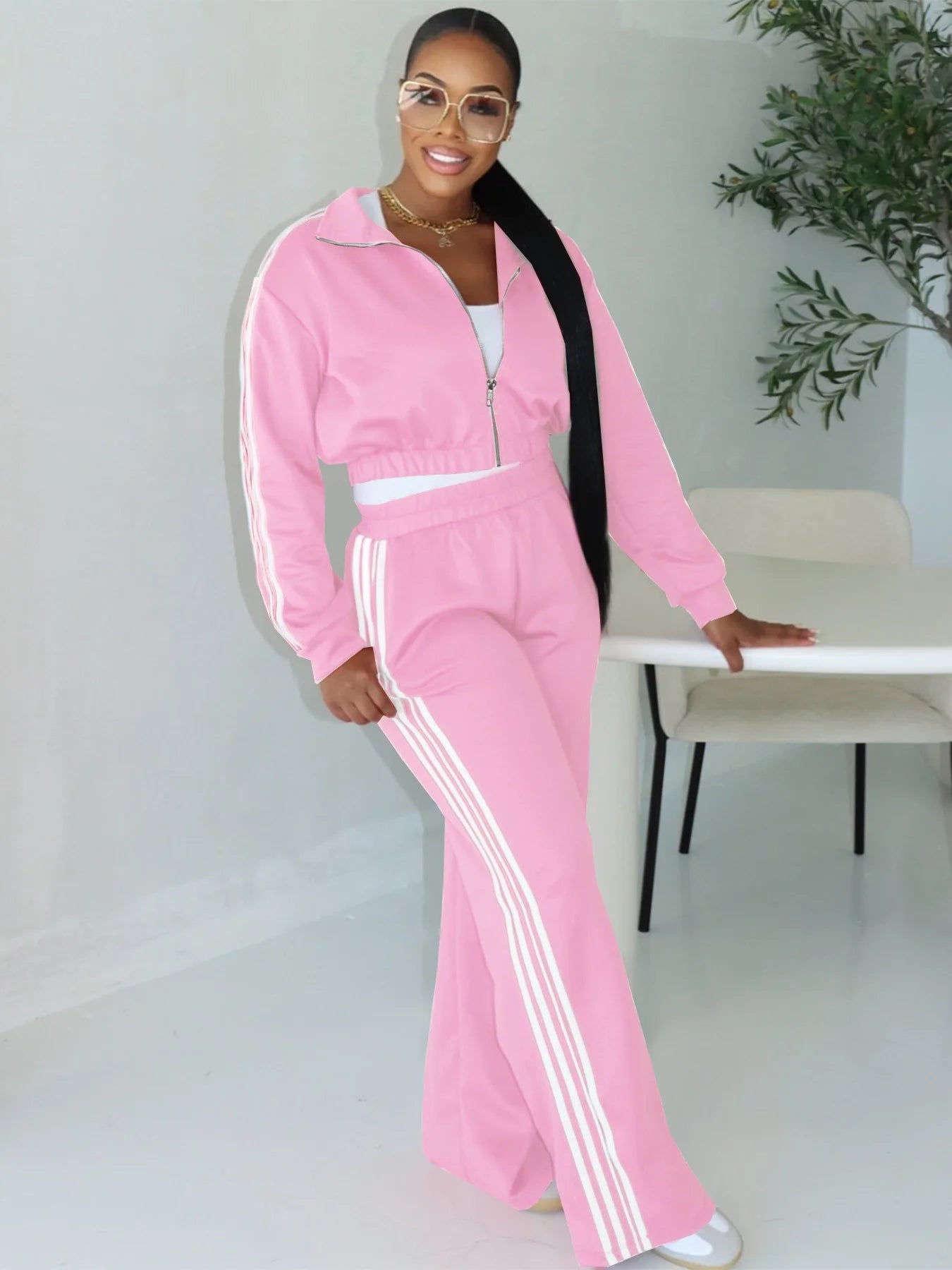 Y2K Striped Jogger Tracksuit Set - 2 Piece