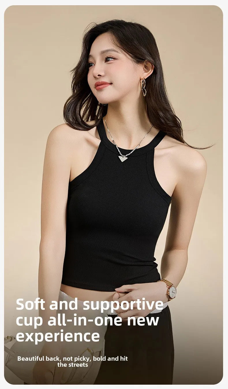 Halter Neck Camisole Top with Built-In Bra