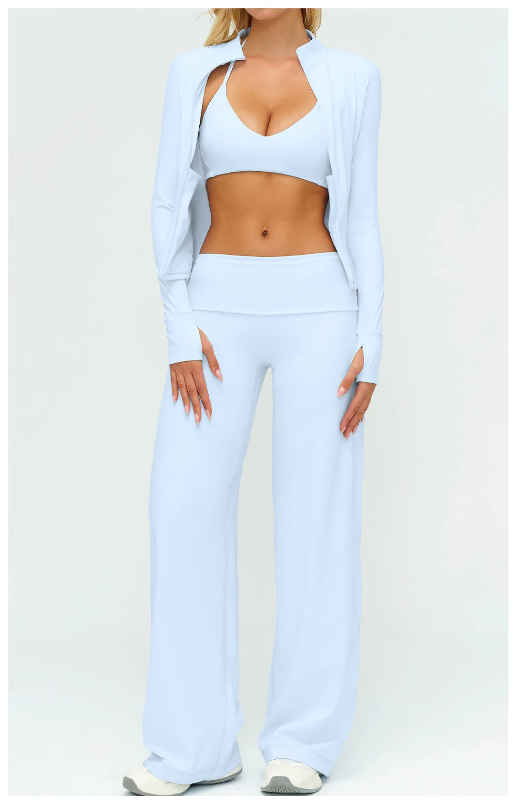 Halter Bra, Zip Jacket & Wide Leg Yoga Set
