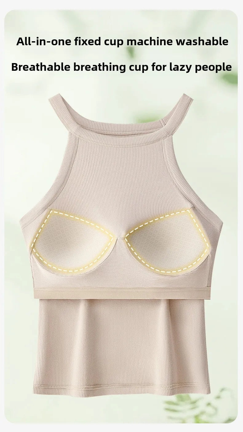 Halter Neck Camisole Top with Built-In Bra