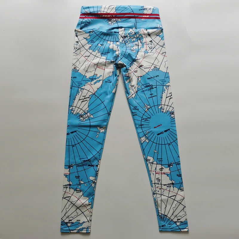 Women's Map Print High-Waist Skinny Leggings