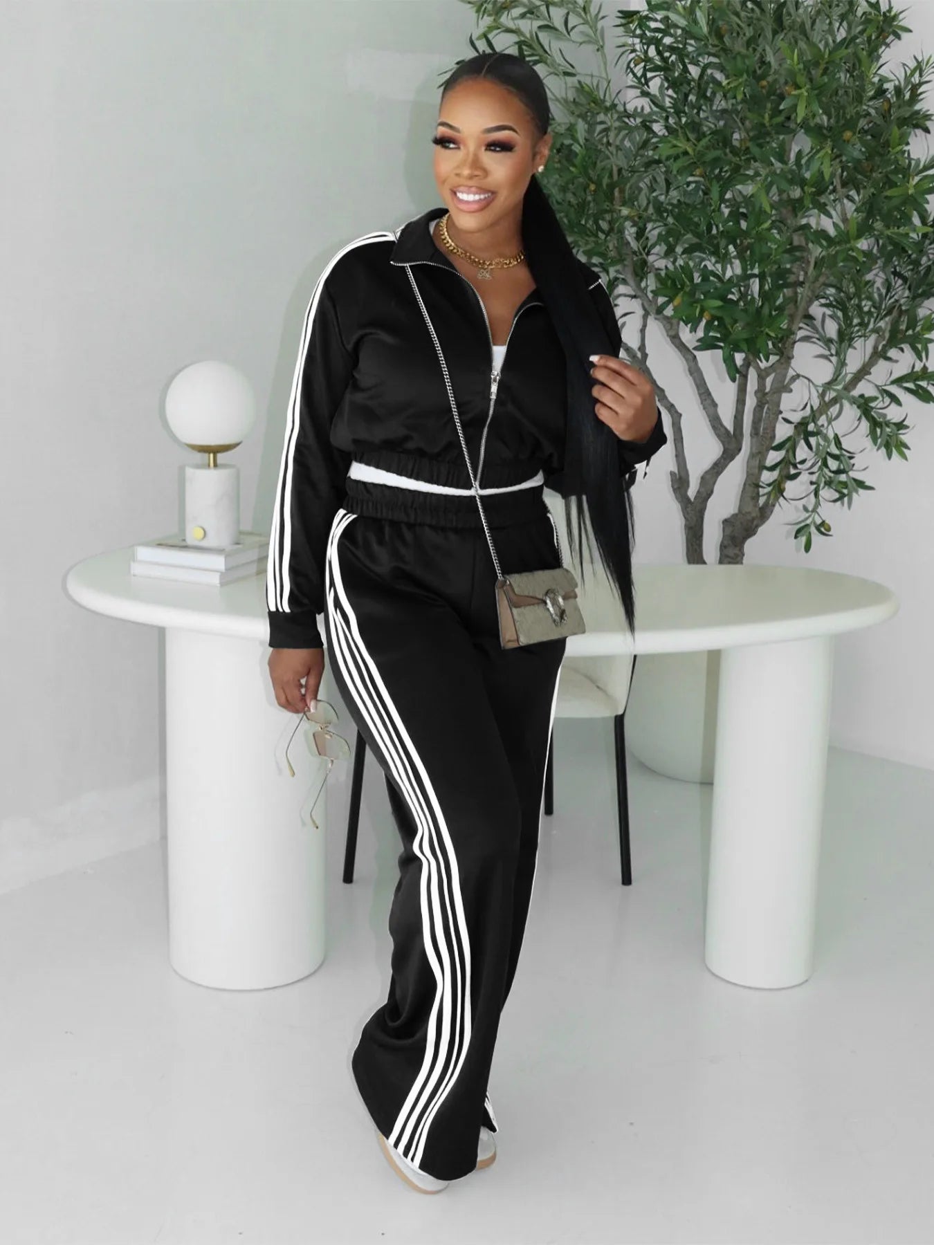 Y2K Striped Jogger Tracksuit Set - 2 Piece