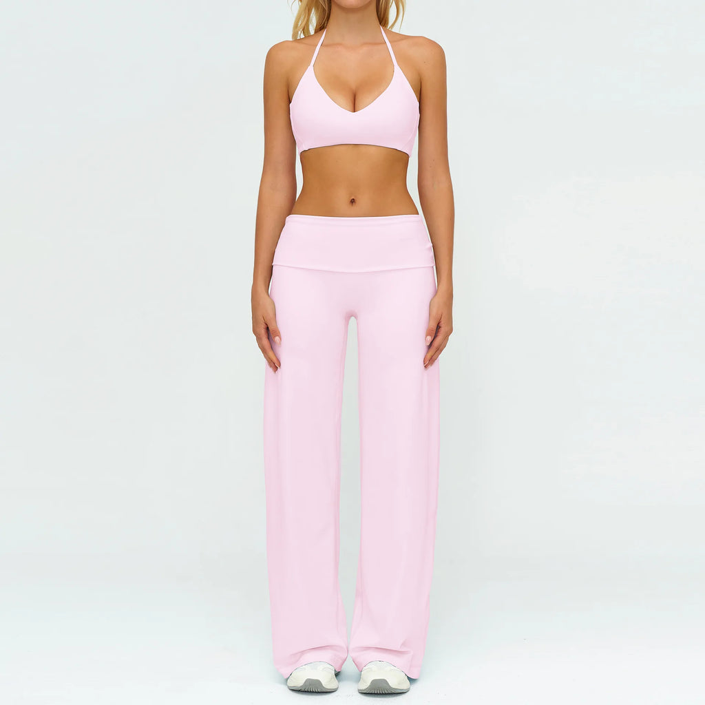 Halter Bra, Zip Jacket & Wide Leg Yoga Set