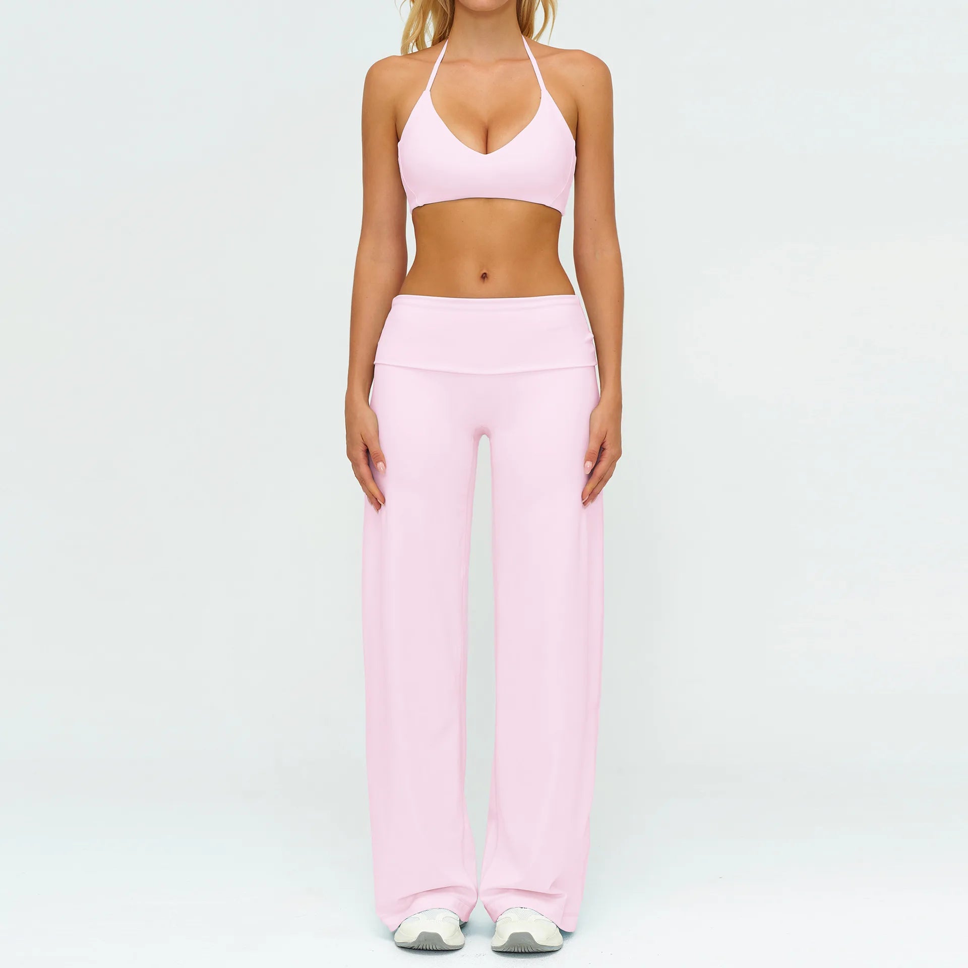 Halter Bra, Zip Jacket & Wide Leg Yoga Set