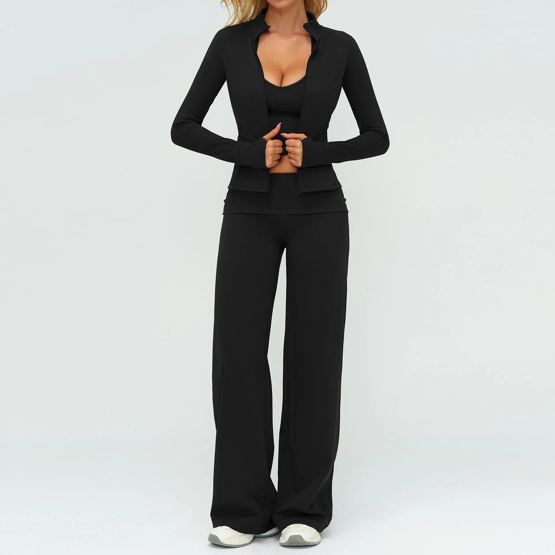 Halter Bra, Zip Jacket & Wide Leg Yoga Set