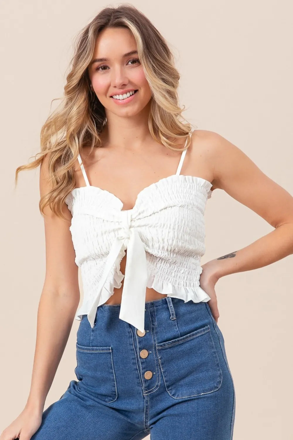 Cami Rzz BiBi Ruffled Smocked Ribbon Detail Cami – Rizz Fit Clothing LLC