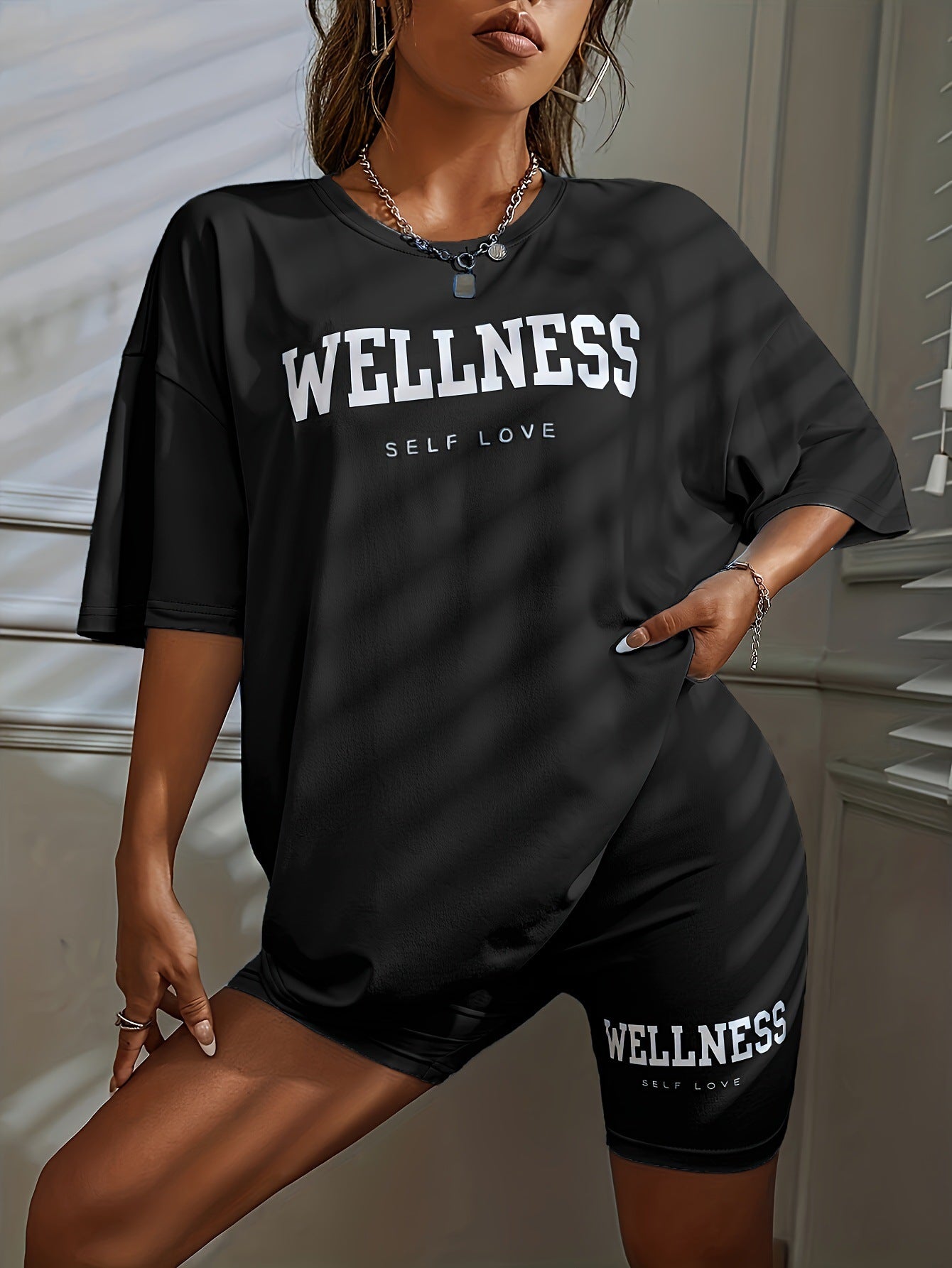 Loose Sport Letters Printed Shorts Set - 2 Piece